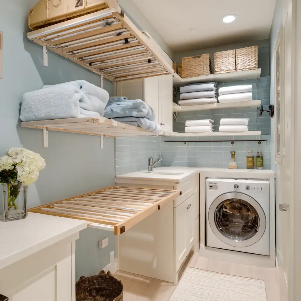 Built-In Drying Racks Basement Laundry Room