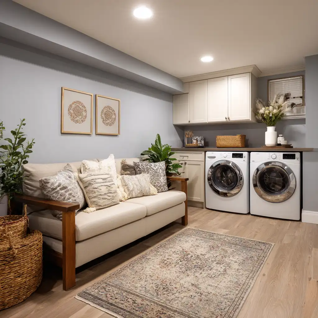 Cozy Laundry Lounge Basement Laundry Room