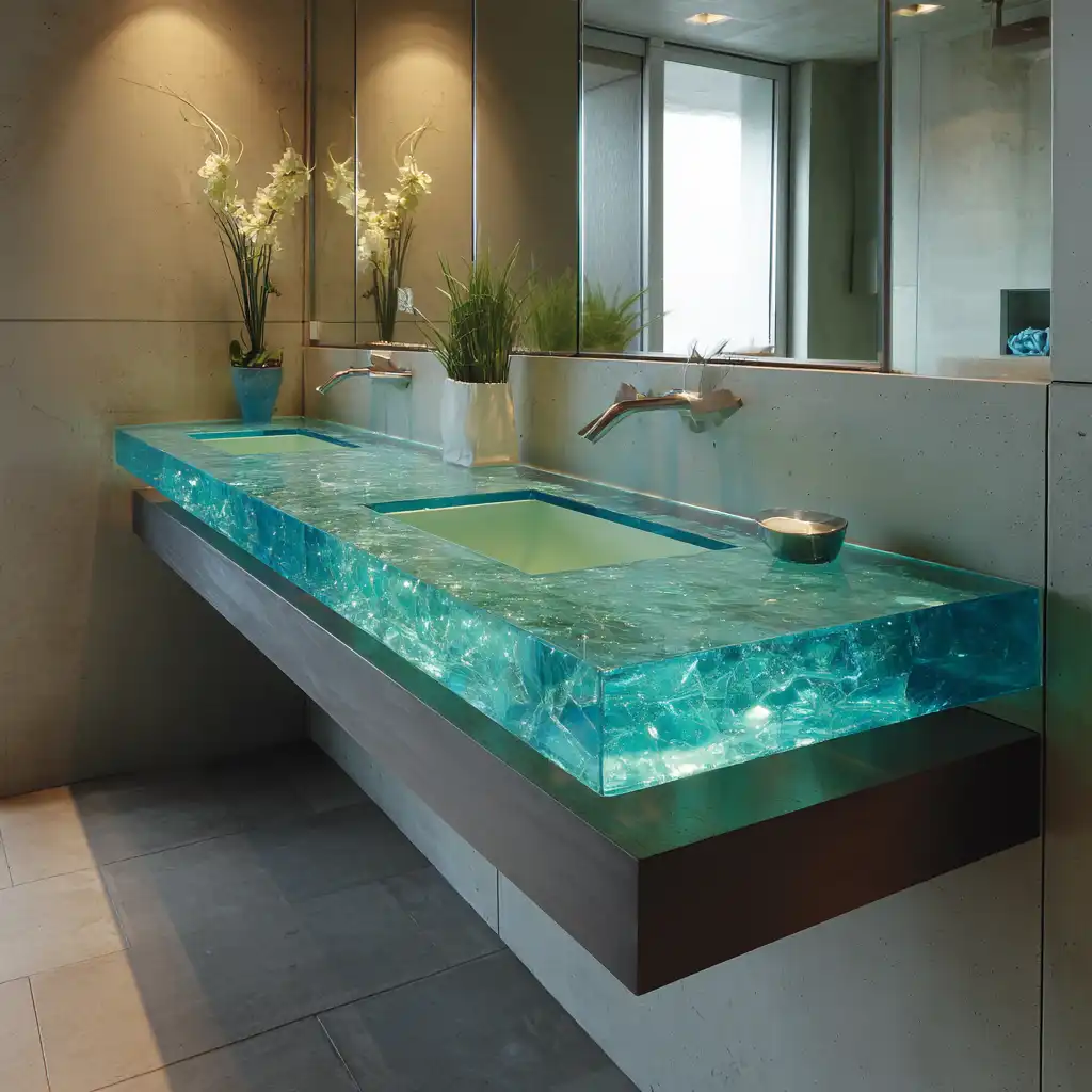 Floating Glass Vanity bathroom