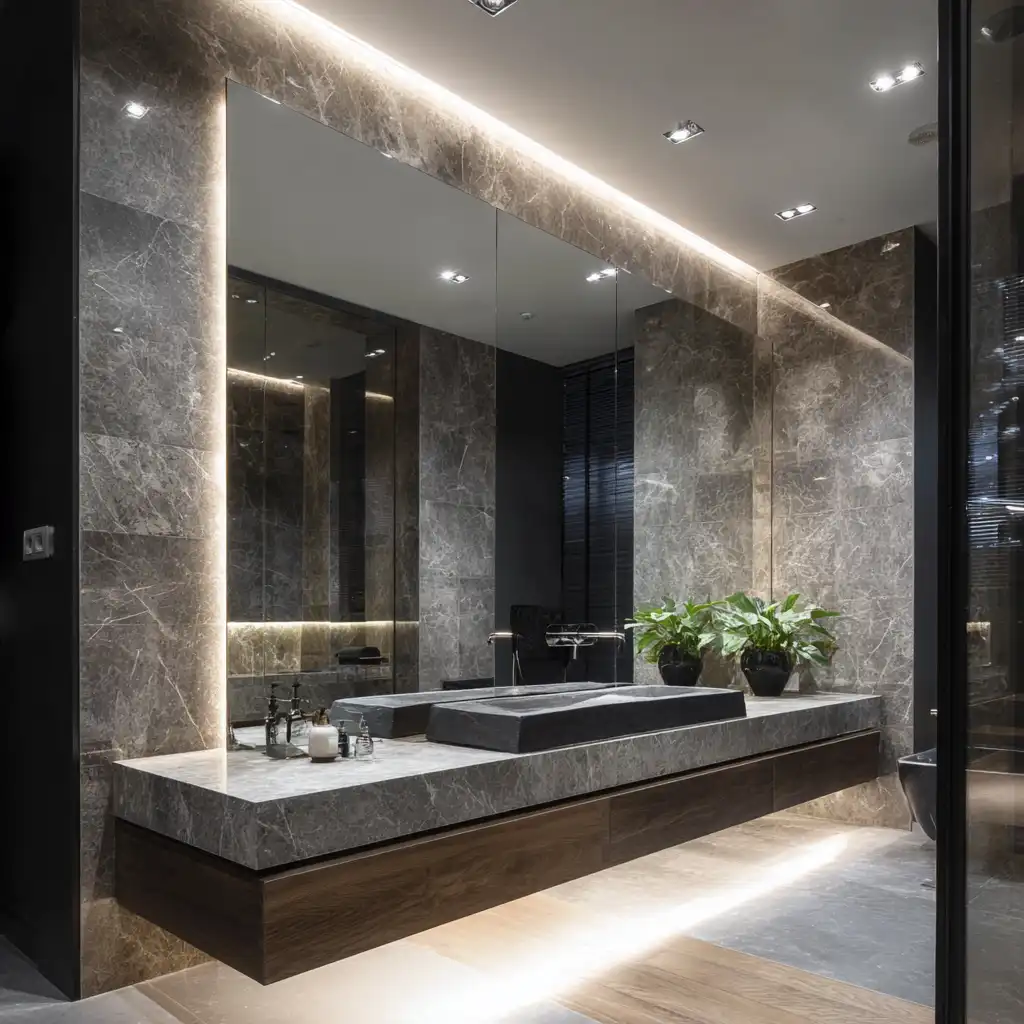 large mirror tiny bathroom
