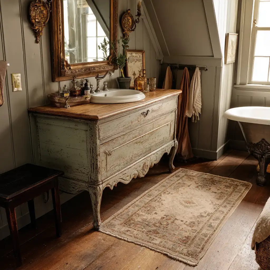 Repurposed Antique Vanity bathroom