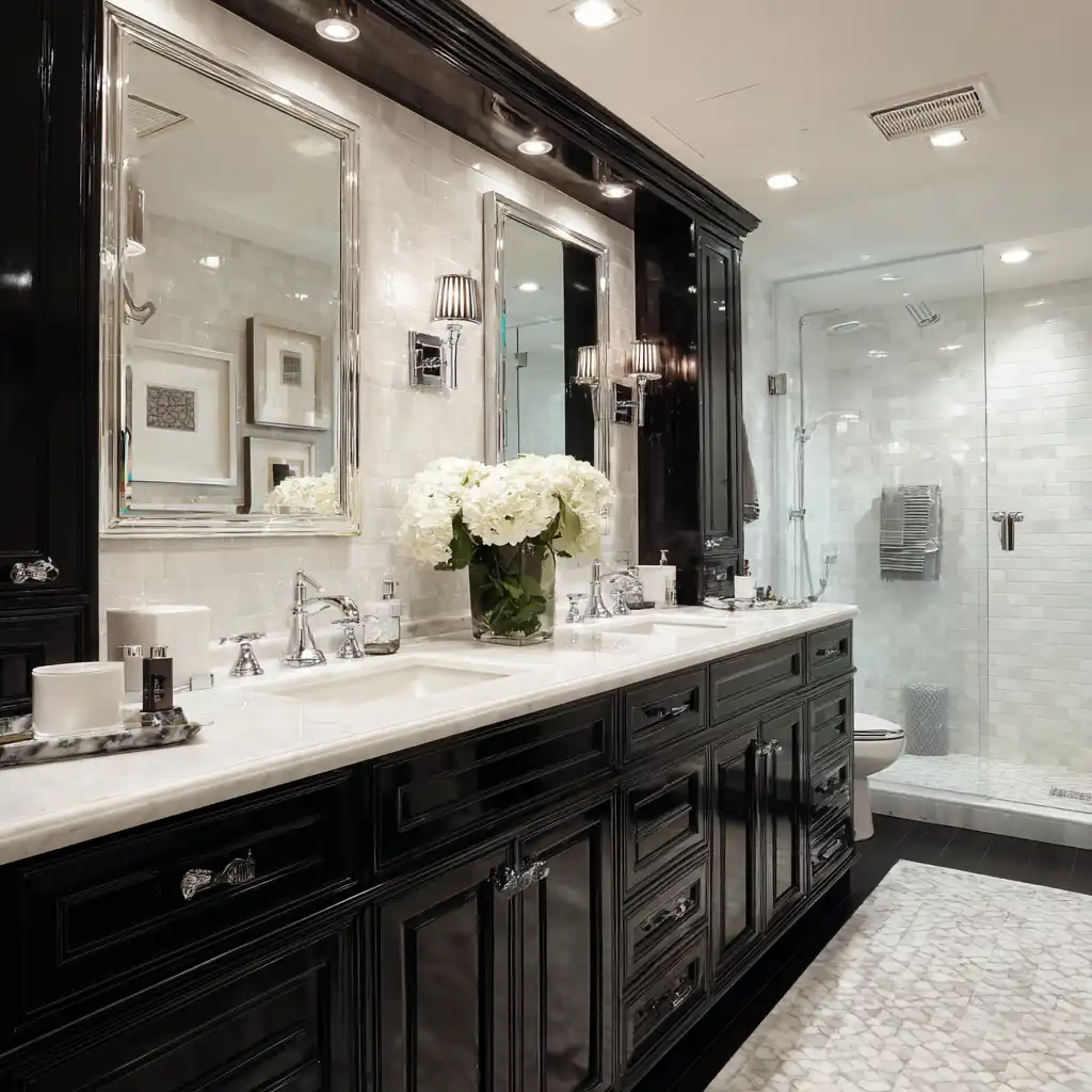 Add a Black Vanity with White Countertops
