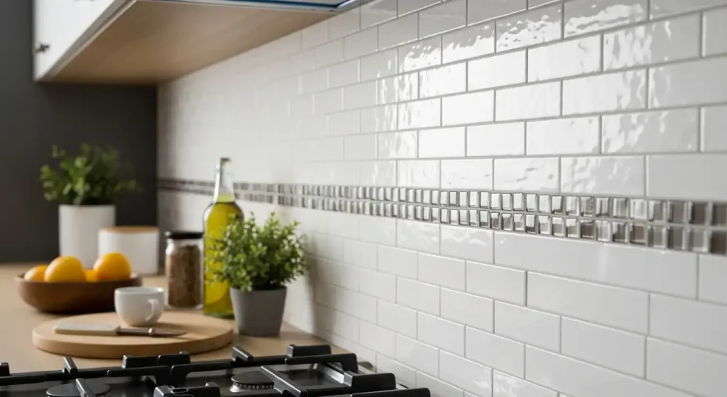 Beveled White Tiles for Subtle Dimension
