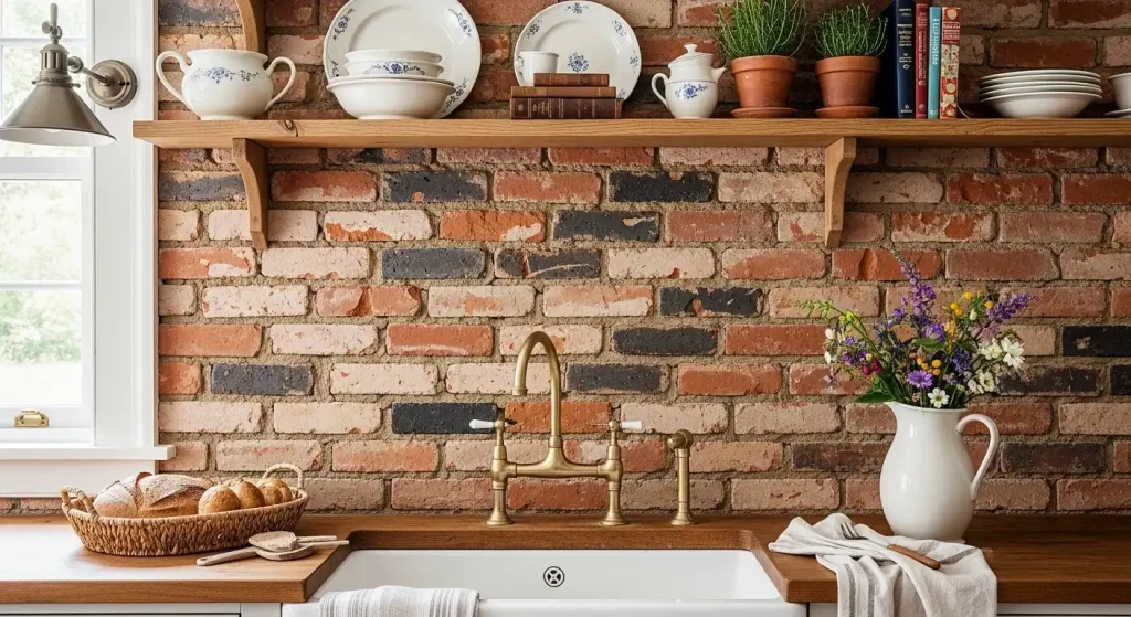 Brick Backsplash for Farmhouse Charm