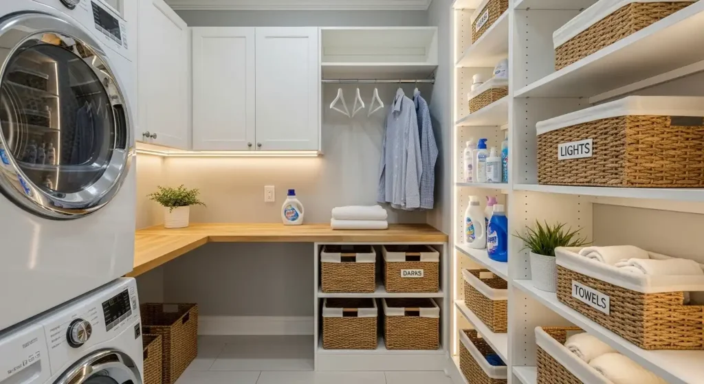 Closet Laundry With Built-In Lighting