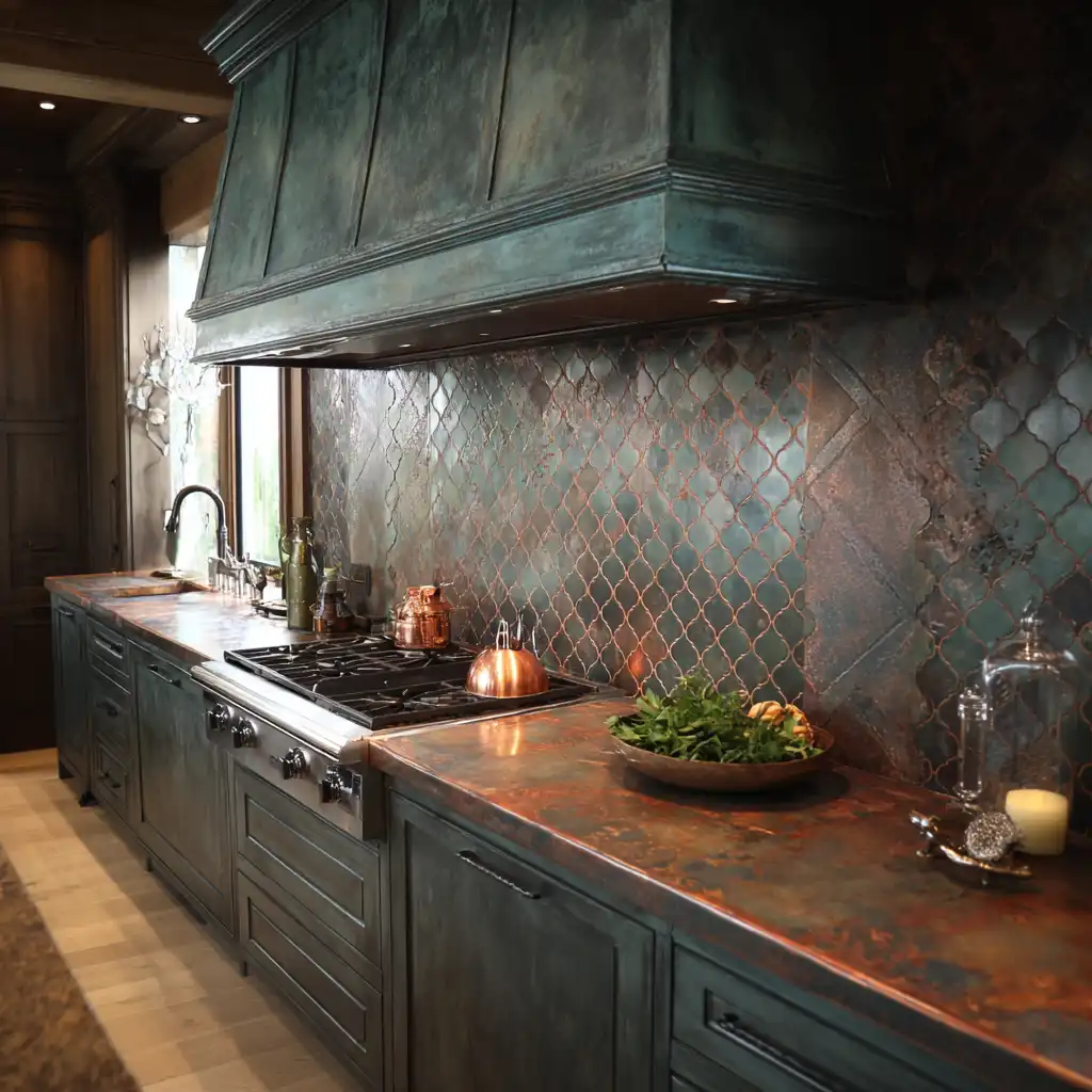 Copper Backsplash with Natural Patina