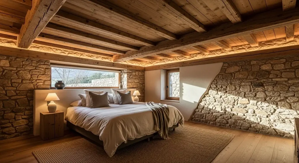 Highlight Wooden Ceiling Beams and Stone Details for Authentic Texture