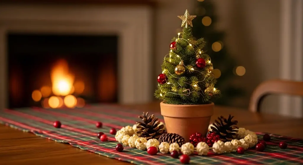 Mini Christmas Tree Centerpiece in a Rustic Pot
