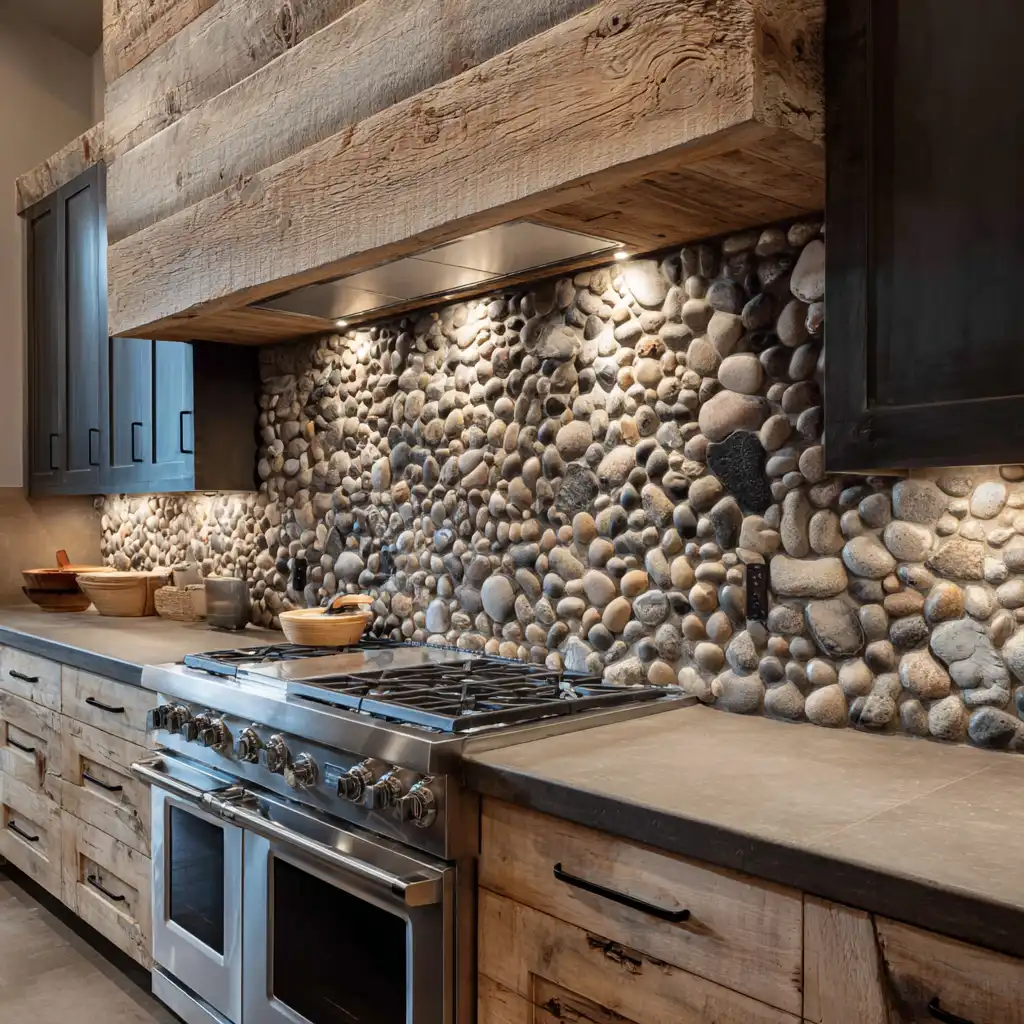 River Rock Backsplash for a Natural Spa-Like Feel