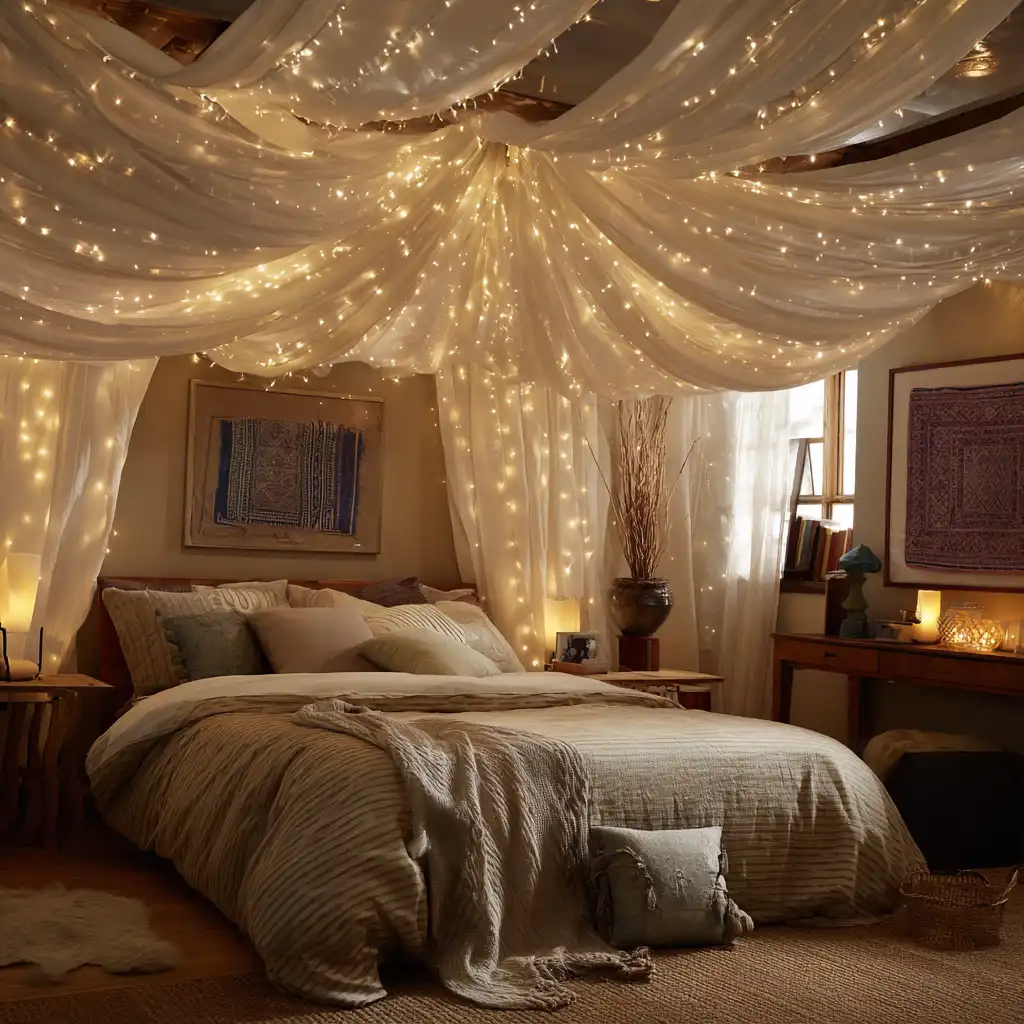  String Lights with Fabric Canopy