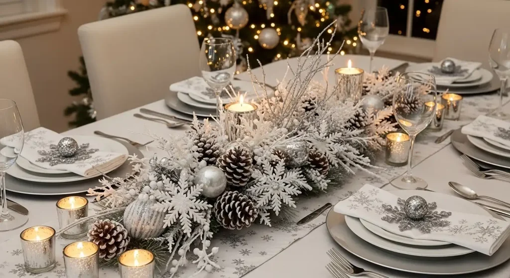 White and Silver Winter Wonderland Centerpiece