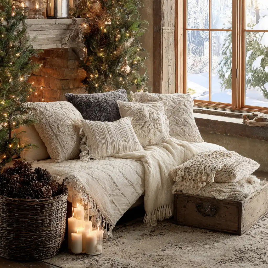 Add Soft Textures With Lace Runners, Knitted Throws, and Quilted Pillows