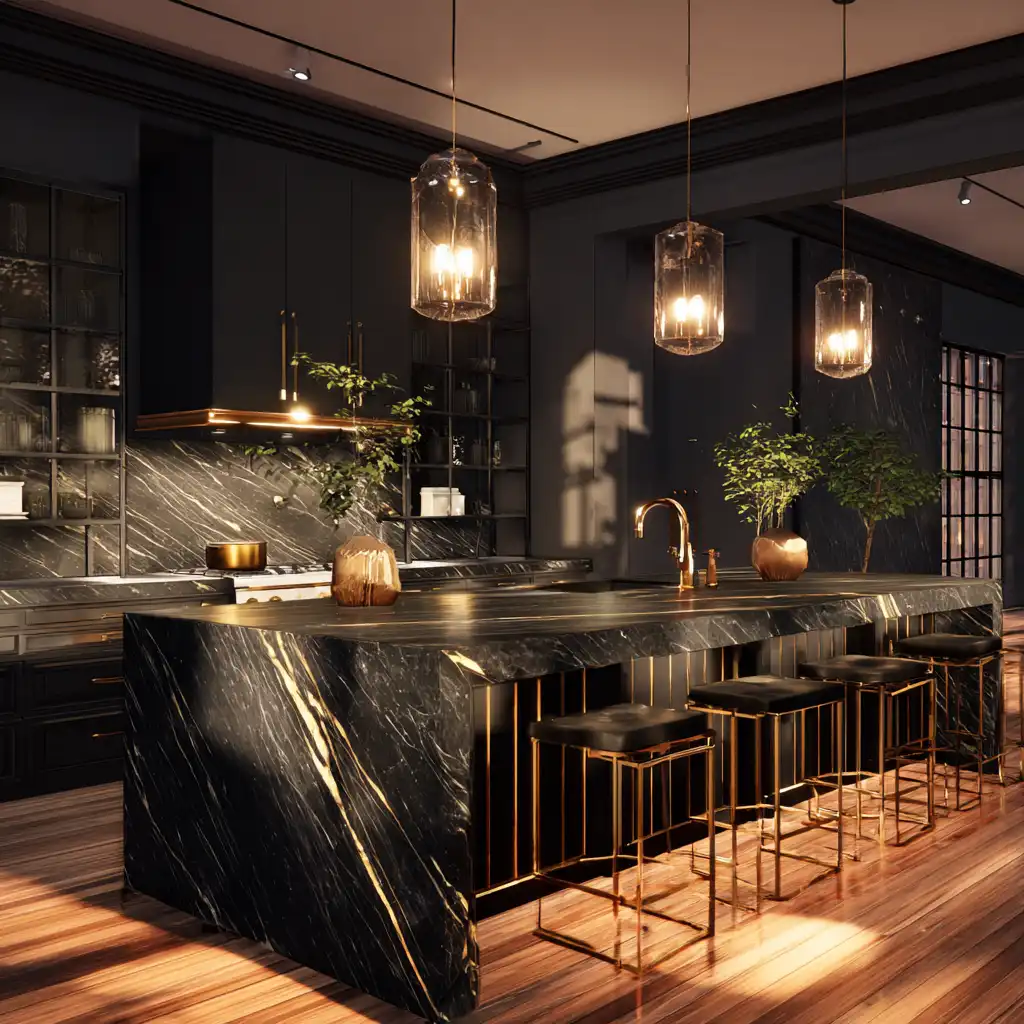  Black Marble and Brass Accents for Bold Elegance