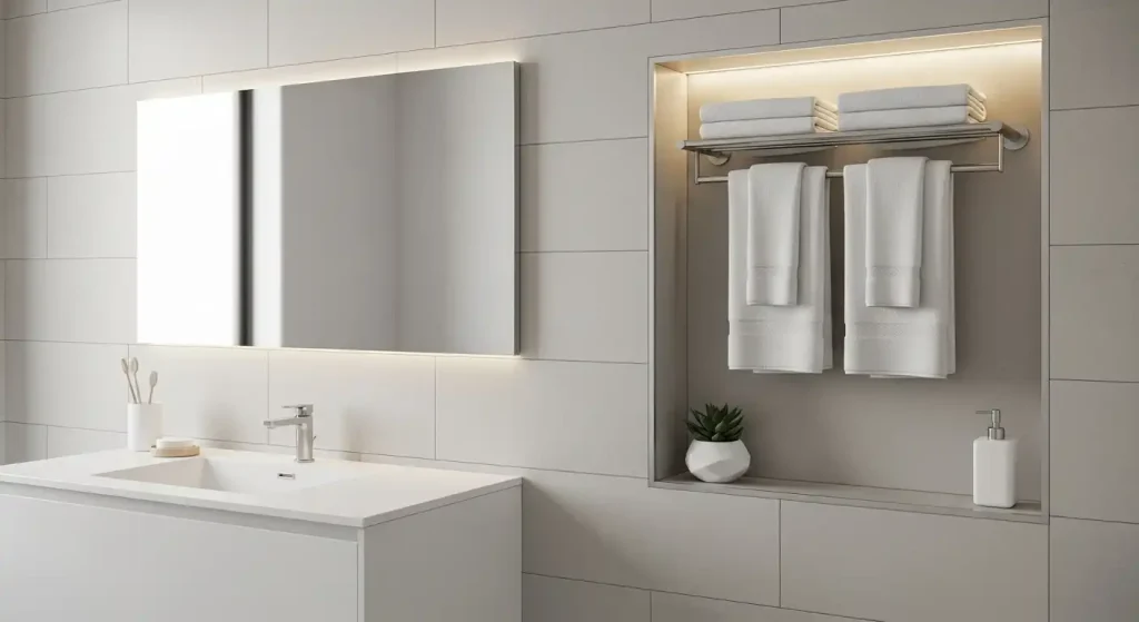 Built-In Wall Niche with Towel Rod for a Streamlined Look