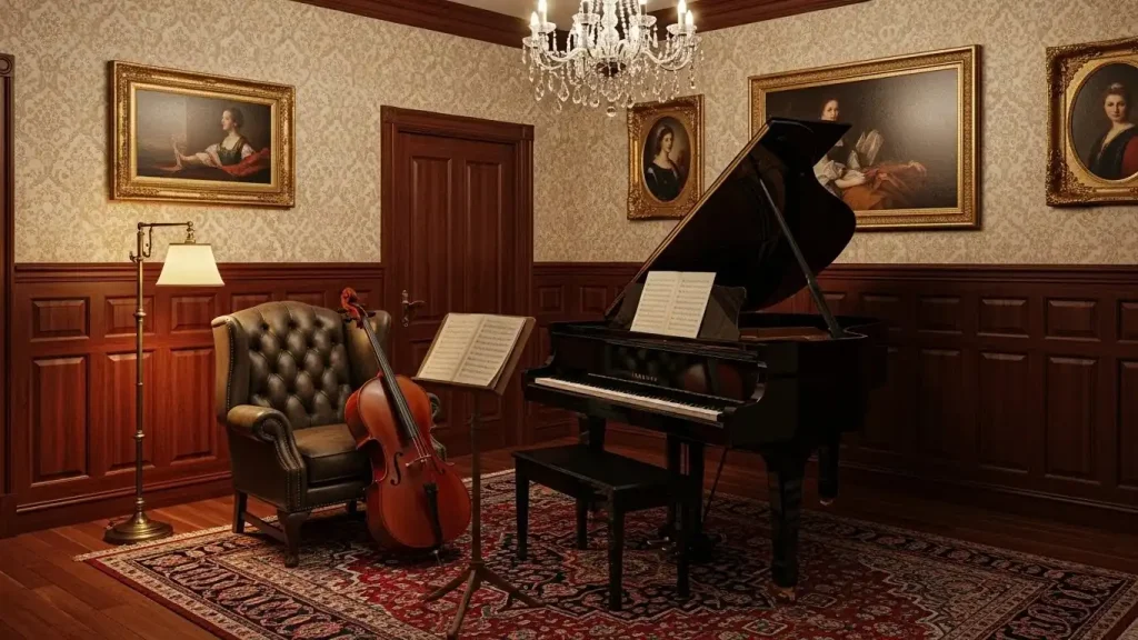 Classic Music Room With Wooden Accents