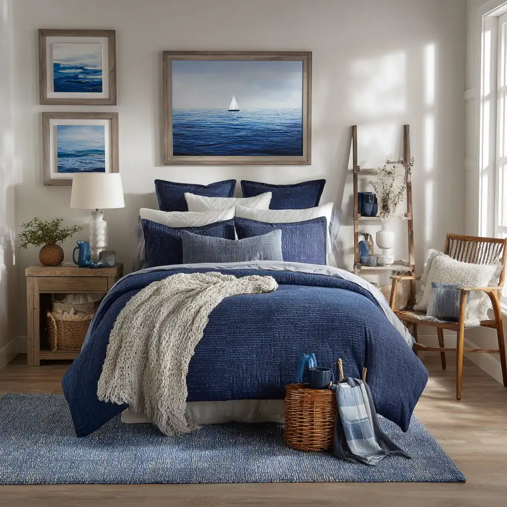 Create a Coastal Navy Blue Bedroom