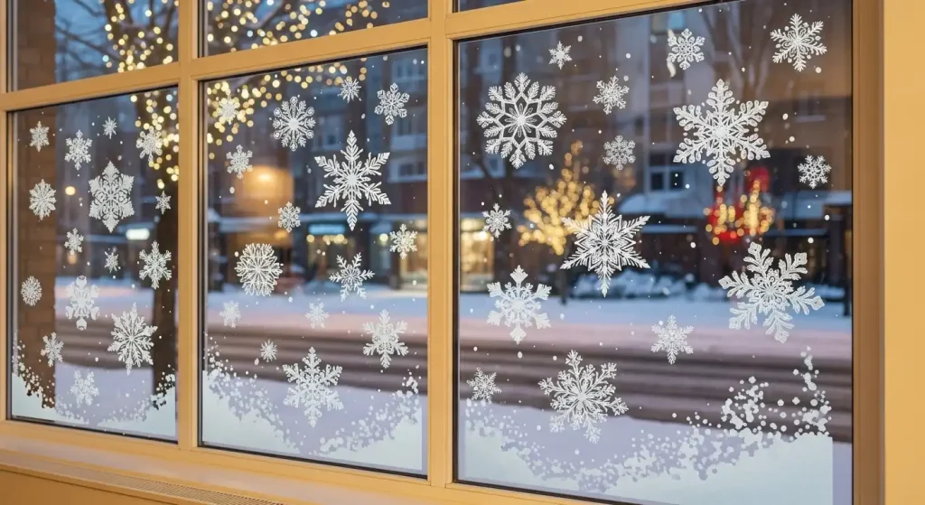 Add Snowflake Stickers or Frosted Window Decals