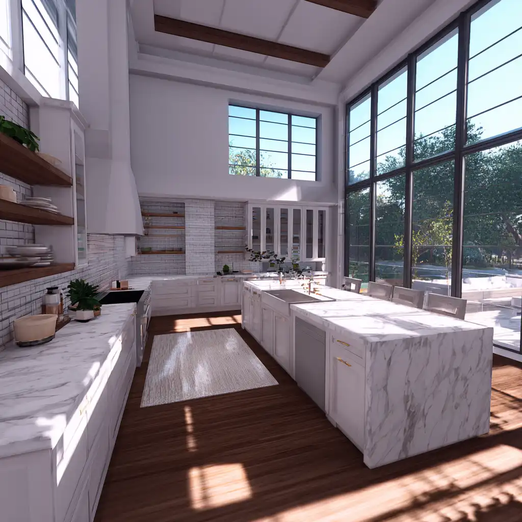 Kitchen with Floor-to-Ceiling Windows