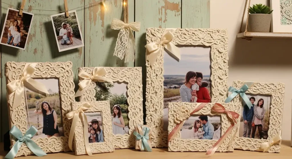 Lace and Ribbon Photo Frame Display