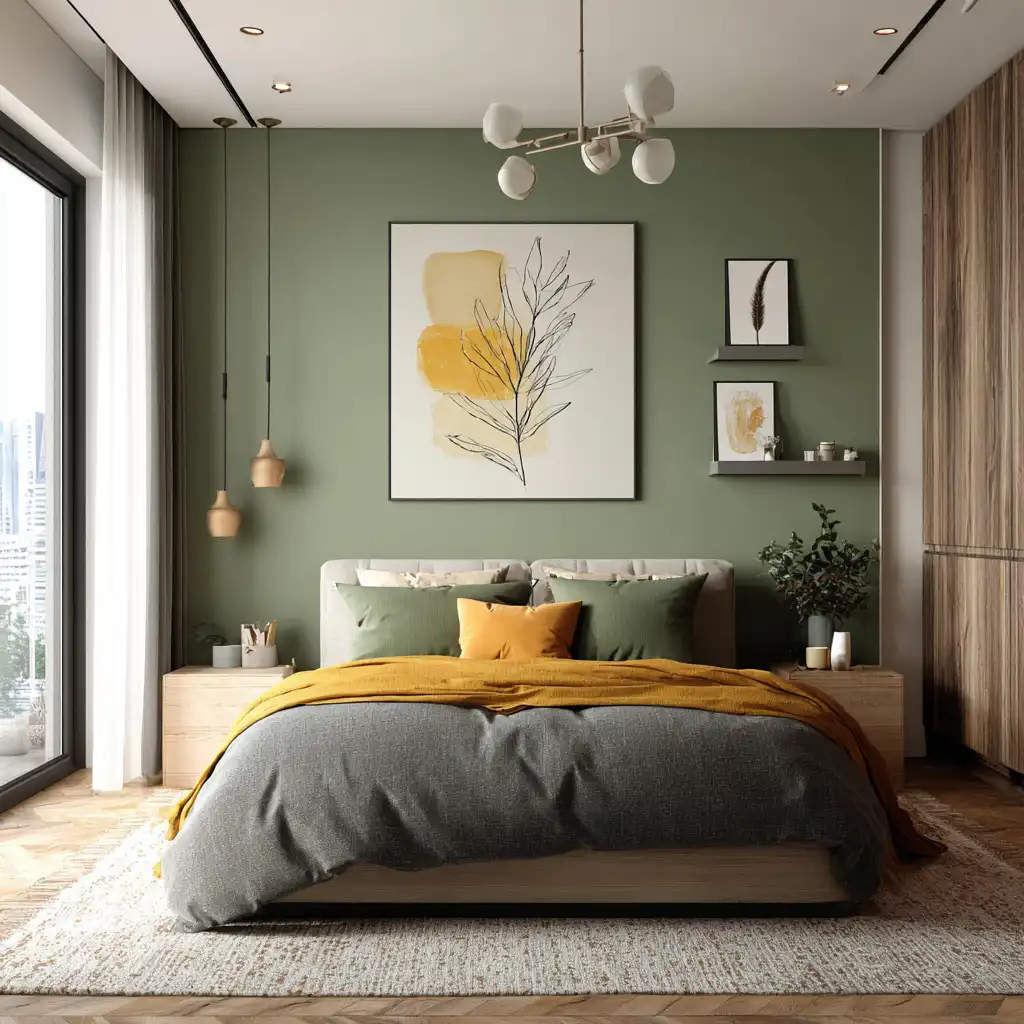 Modern Sage Green Statement Wall with Bold Accents