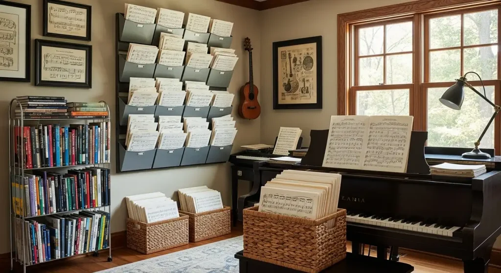 Organize Sheet Music With Stylish Baskets, Racks, and Wall Files