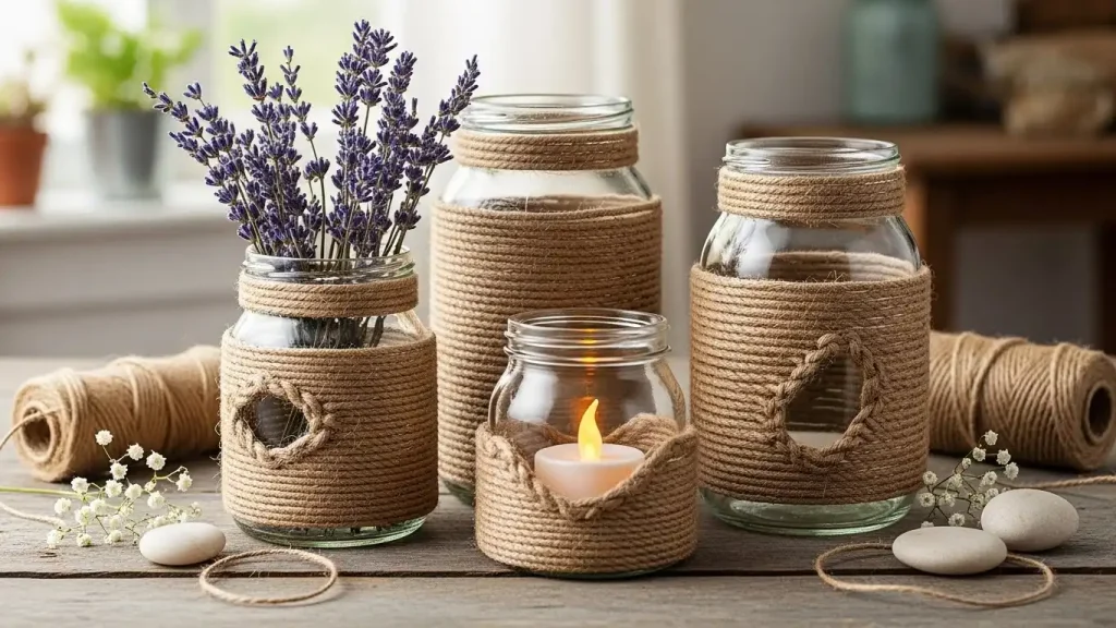 Rustic Rope-Wrapped Jars