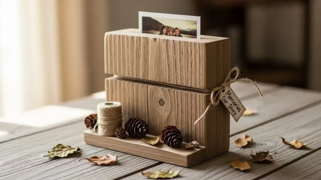  Rustic Wood Block Photo Holders