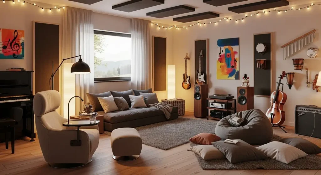 Setting up comfortable seating areas that support long practice sessions and relaxed listening time