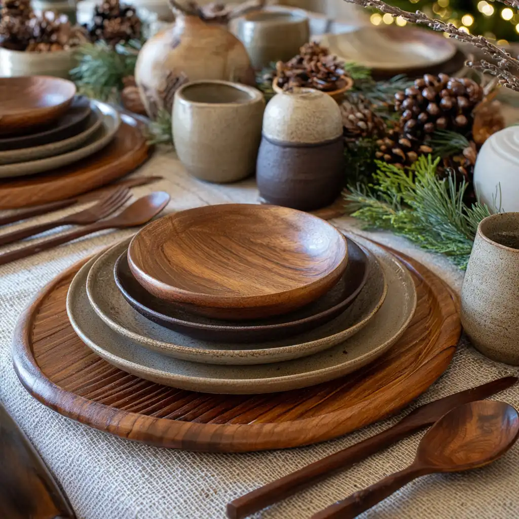 Wooden Chargers and Earthy Dinnerware