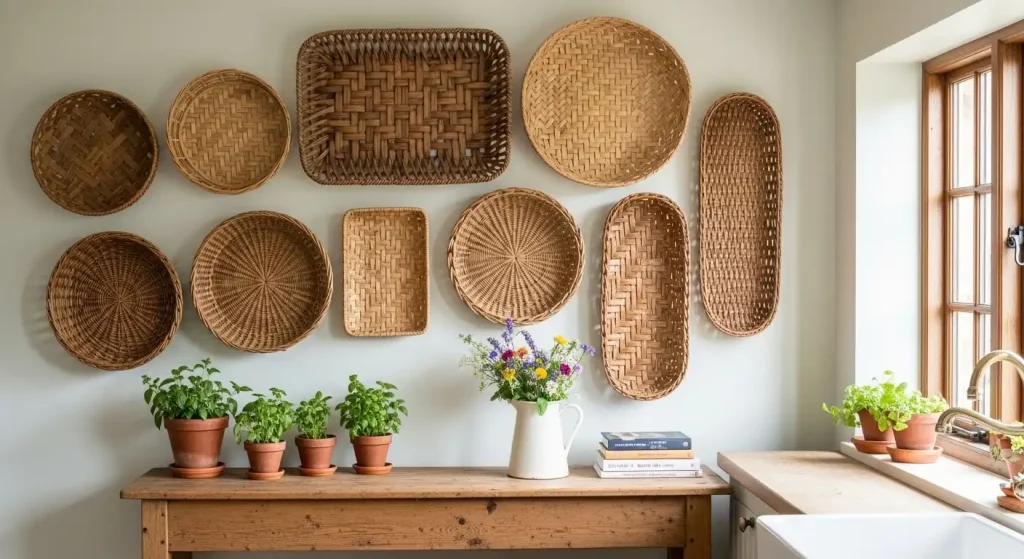 Woven Baskets as Decorative Wall Features
